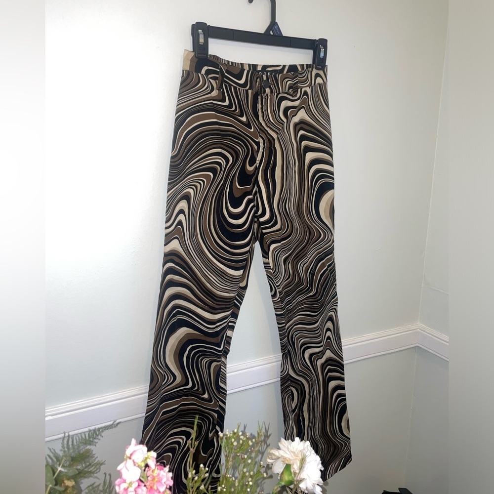 Motel Rocks Black and Brown Pants with Psychedelic Pattern Highwaisted - Picture 2 of 5
